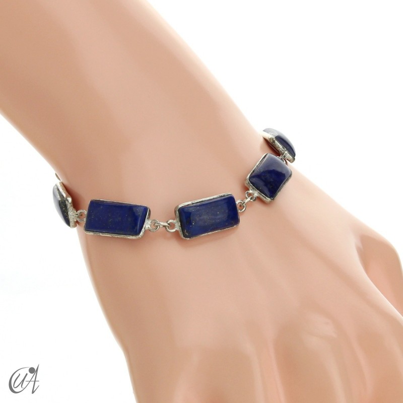 Silver bracelet with rectangular gems - lapis lazuli