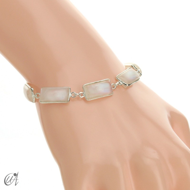 Silver bracelet with rectangular gems - moonstone