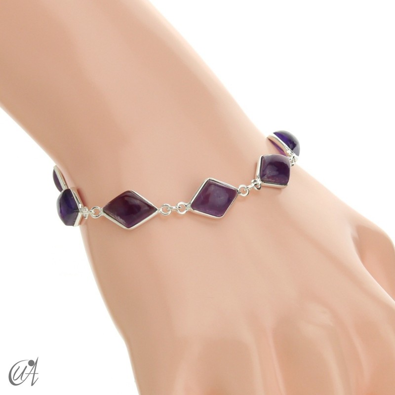 Rhombus, silver and stones bracelet  - amethyst