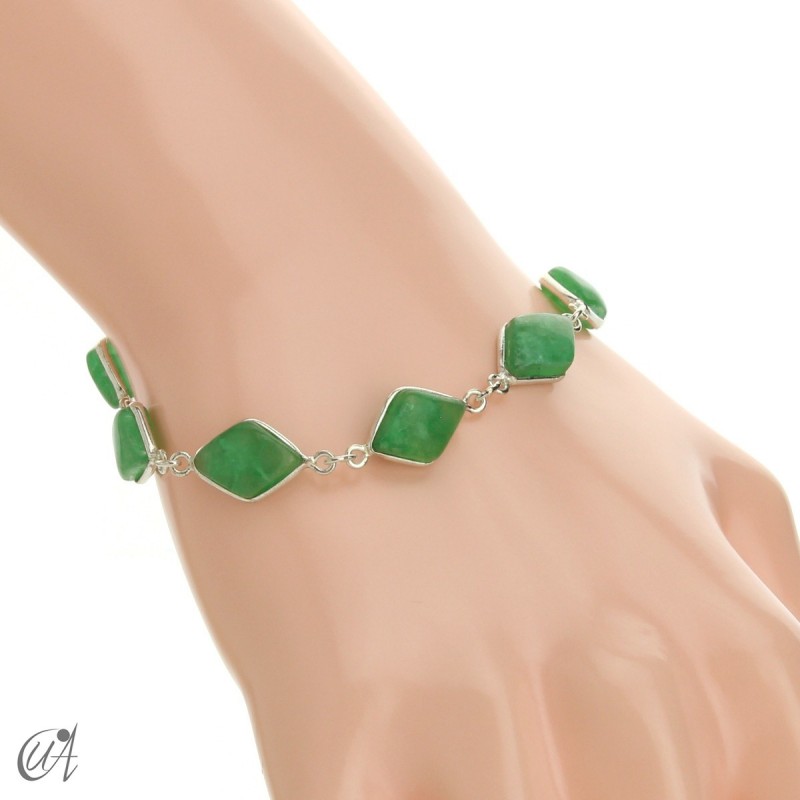 Rhombus, silver and stones bracelet - green sapphire