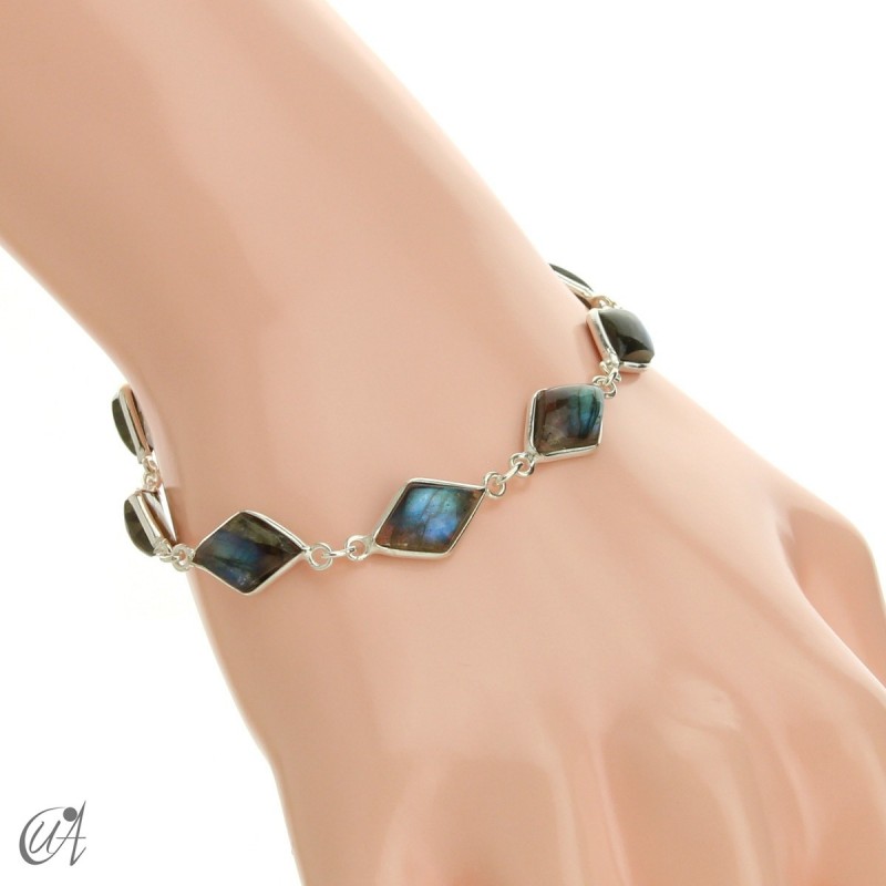 Rhombus, silver and stones bracelet - labradorite