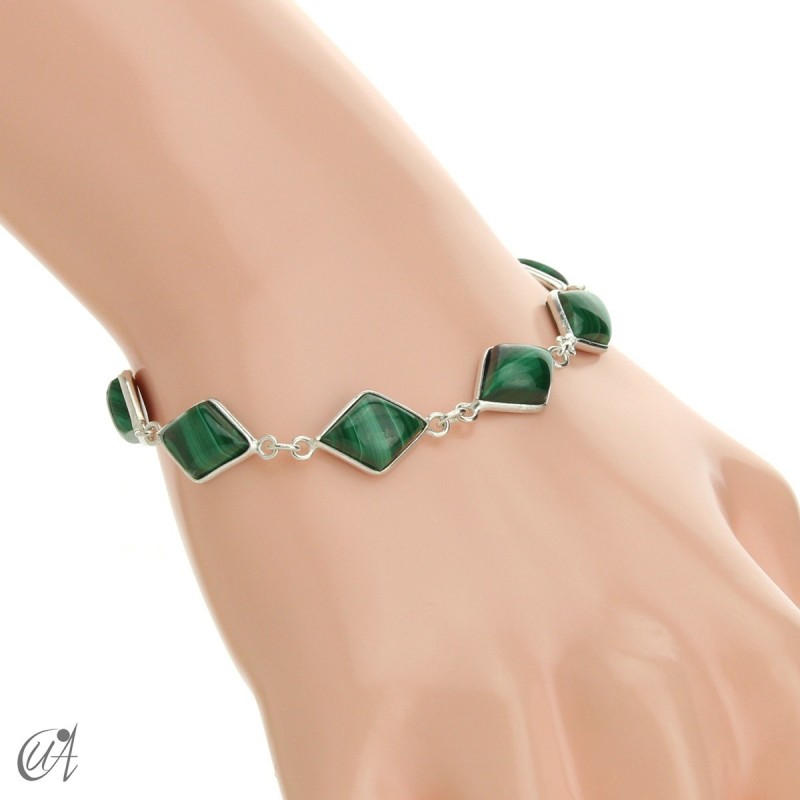 Rhombus, silver and stones bracelet - malachite