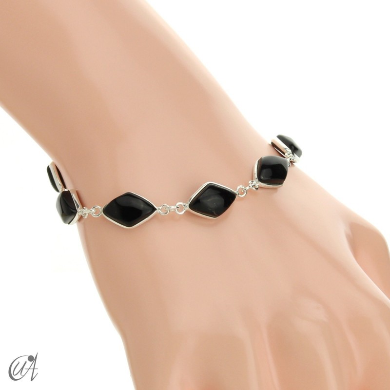 Rhombus, silver and stones bracelet - onyx