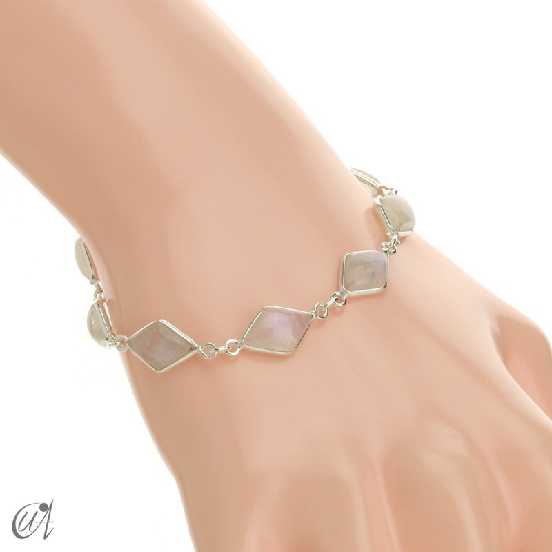 Rhombus, silver and stones bracelet - moonstone