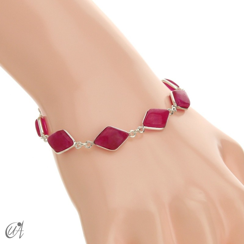 Rhombus, silver and stones bracelet - ruby
