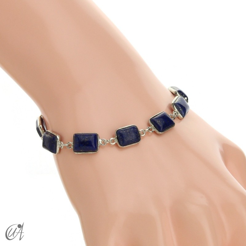 Silver bracelet with stones, rectangles - lapis lazuli