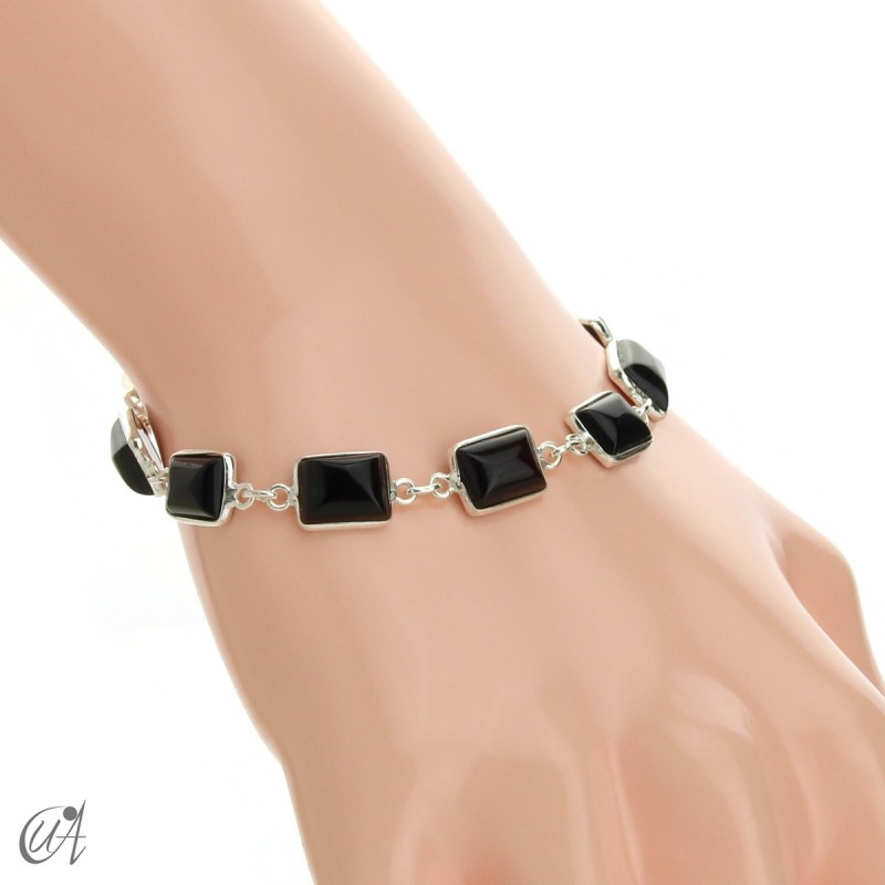 Silver bracelet with stones, rectangles - onyx