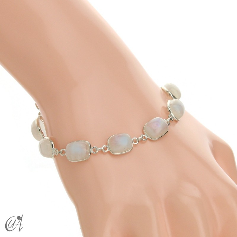 Silver bracelet with stones, rectangles - moonstone