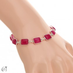 Silver bracelet with stones, rectangles - ruby