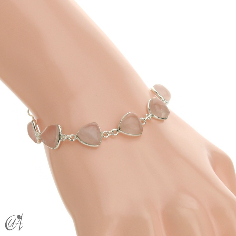 Silver bracelet and gems, threshing -  rose quartz