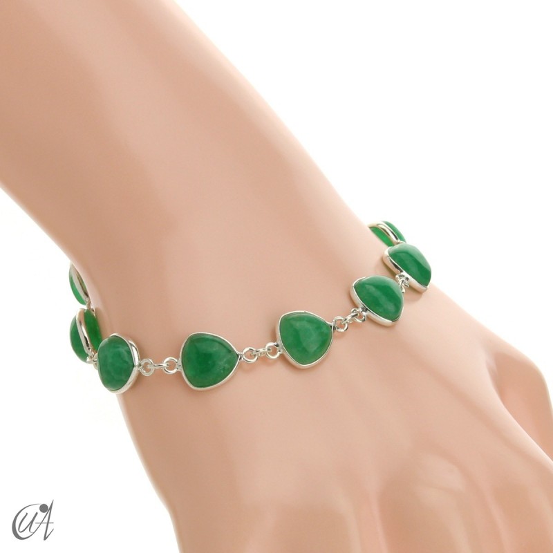 Silver bracelet and gems, threshing -  green sapphire