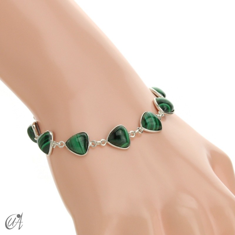 Silver bracelet and gems, threshing -  malachite