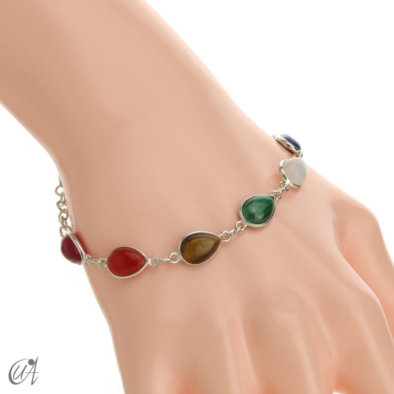 Chakra stones bracelet in sterling silver - drop model