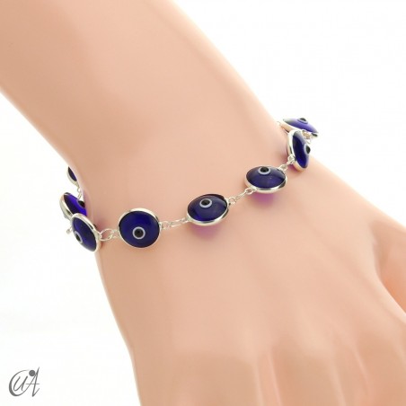 Sterling Silver Turkish Evil Eye Bracelet - dark blue