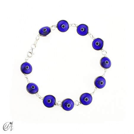 Sterling Silver Turkish Evil Eye Bracelet - dark blue