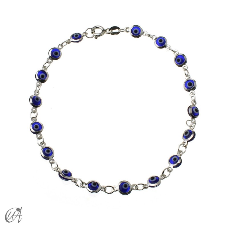 Turkish evil eye sterling silver bracelet - dark blue