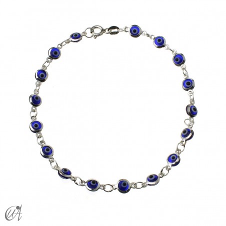 Ojo turco, pulsera en plata de ley - azul oscuro
