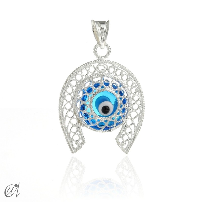 Horseshoe in silver with Evil Eye - blue