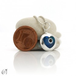 Turkish evil eye in dragee, pendant in 925 silver -  heart