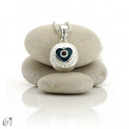 Turkish evil eye wrapped in sterling silver, pendant  - heart.