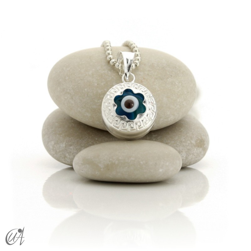 Turkish evil eye wrapped in sterling silver, pendant  - flower.