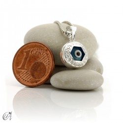 Turkish evil eye wrapped in sterling silver, pendant  - hexagon.