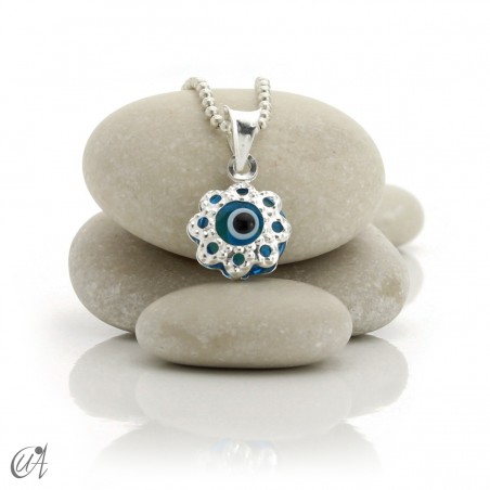 Turkish evil eye charm made of glass and 925 silver - flower