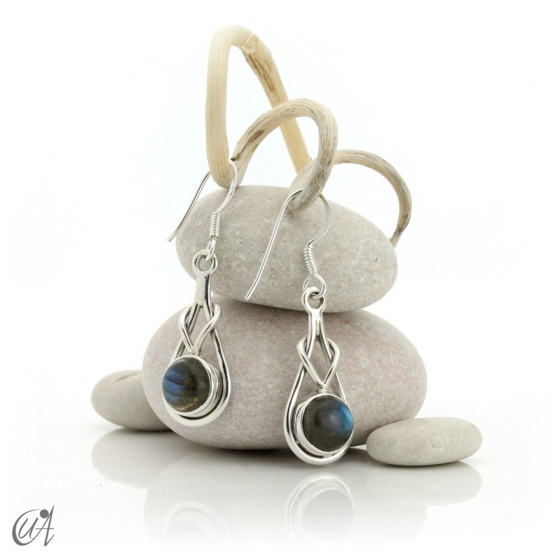 Elo model earrings, silver and gems - labradorite