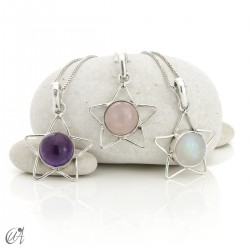 Silver star pendant with natural stone
