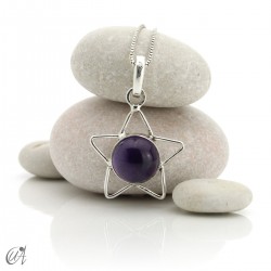 Silver star pendant with natural amethyst stone