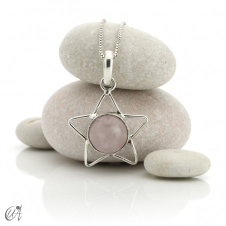 Silver star pendant with natural rose quartz
