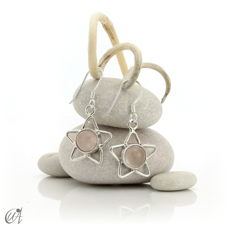 Silver earrings with rose quartz, star format