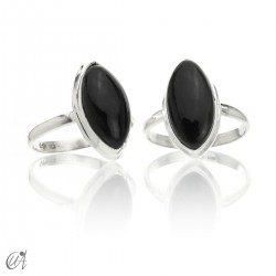 Ring in 925 silver and obsidian classic marquise model