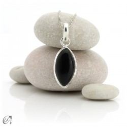 Classic marquise pendant in 925 silver and obsidian