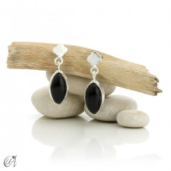 Earrings in 925 silver and obsidian, classic marquise model