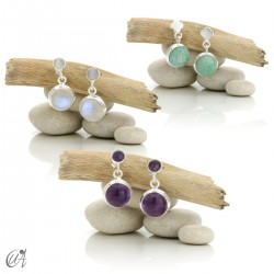 Classic round model earrings in sterling silver with gemstone