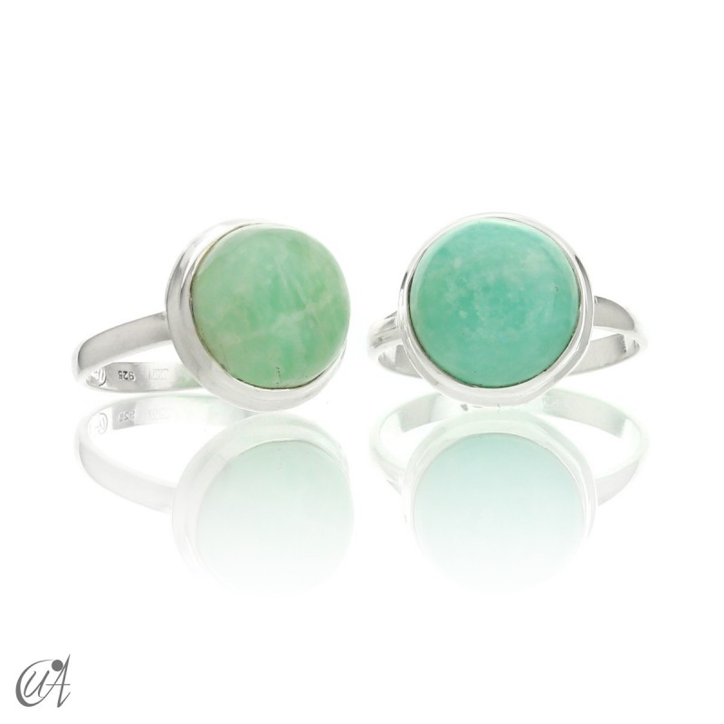 Amazonite in sterling silver, classic round ring