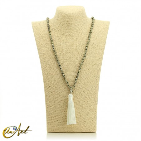 Japa Mala anudado de Jaspe dálmata con buda, cuentas 6 mm