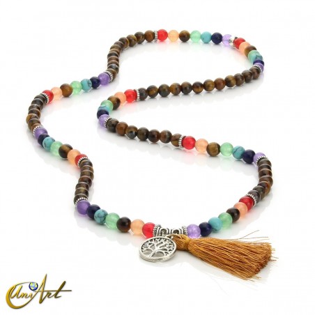 Chakras Tibetan Buddhist Mala Beads (bracelet) with tiger eye