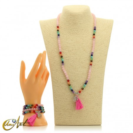 Chakras Tibetan Buddhist Mala Beads (bracelet) with rose quartz