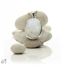 Silver and moonstone, oval pendant, model 4