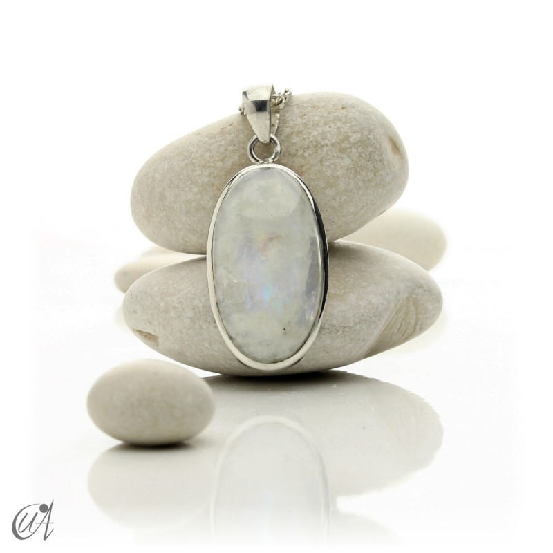 Silver and moonstone, oval pendant, model 6