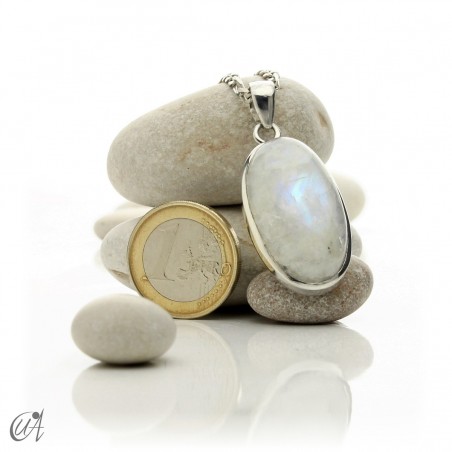 Silver and moonstone, oval pendant, model 6