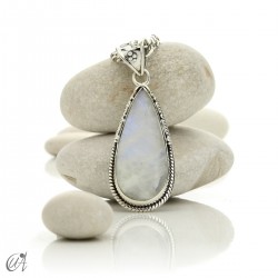 Moonstone teardrop in silver, boho pendant