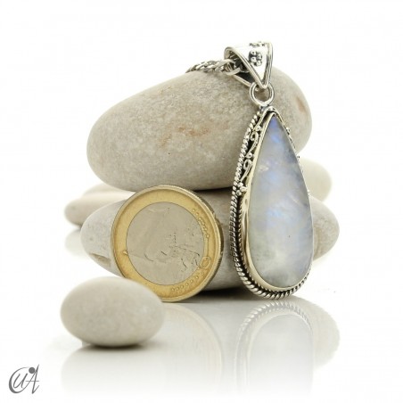 Moonstone teardrop in silver, boho pendant - model 2
