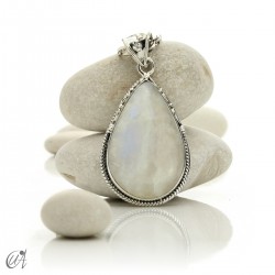Lágrima de piedra luna en plata, colgante boho - modelo 6