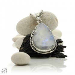 Moonstone teardrop in silver, boho pendant - model 8