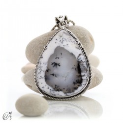 Teardrop pendant in sterling silver with dendritic opal, model 5
