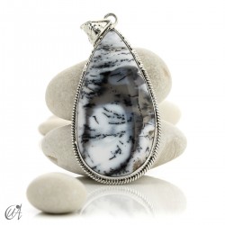 Teardrop pendant in sterling silver with dendritic opal, model 9