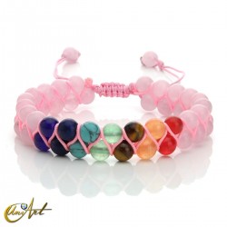 Double bracelet of pink jade and Chakras colors